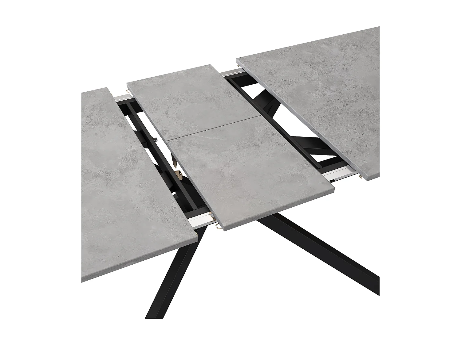 Table à manger extensible - pieds croisés en fer forgé - plateau à motif de ciment - Gris & Noir