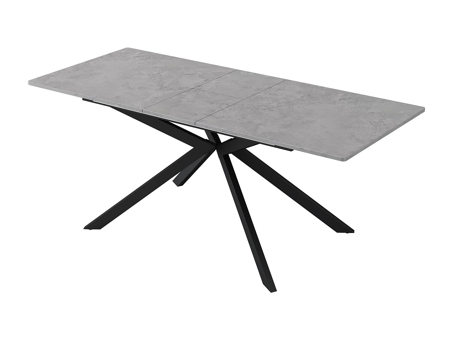Table à manger extensible - pieds croisés en fer forgé - plateau à motif de ciment - Gris & Noir