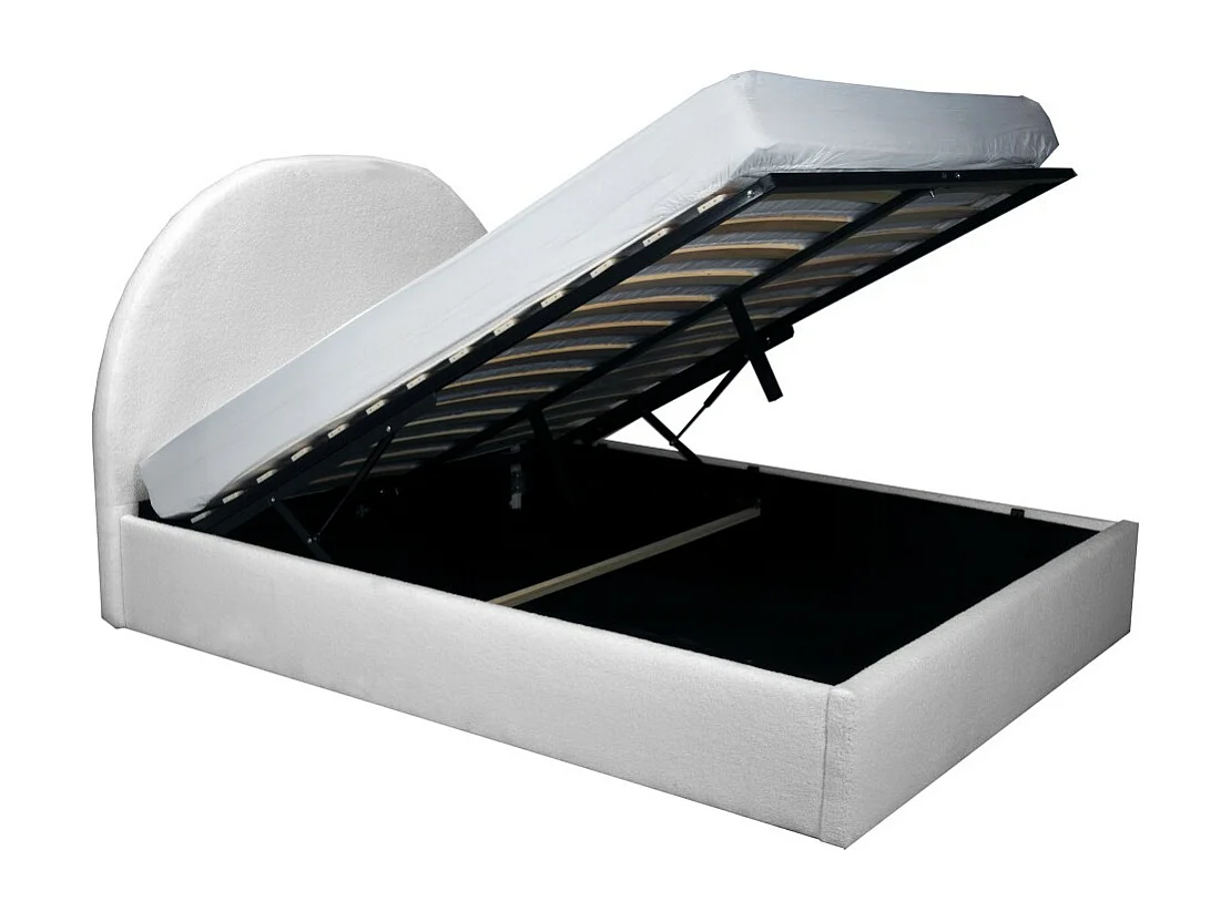 Lit Coffre Sherpa en Tissu Bouclette Blanc 140x190 avec Sommier