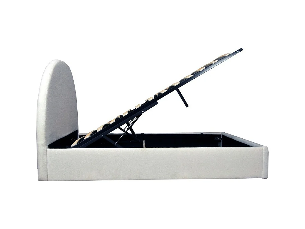 Lit Coffre Sherpa en Tissu Bouclette Blanc 140x190 avec Sommier