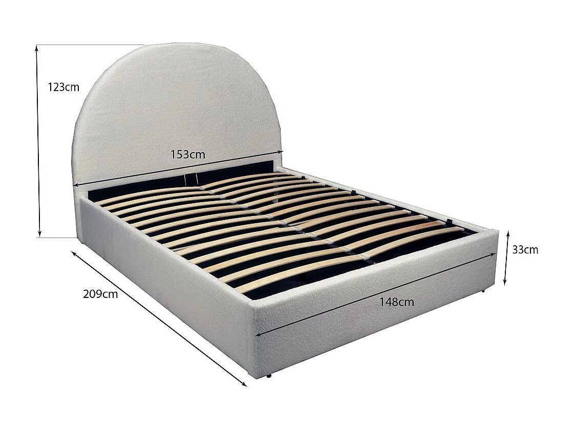 Lit Coffre Sherpa en Tissu Bouclette Blanc 140x190 avec Sommier