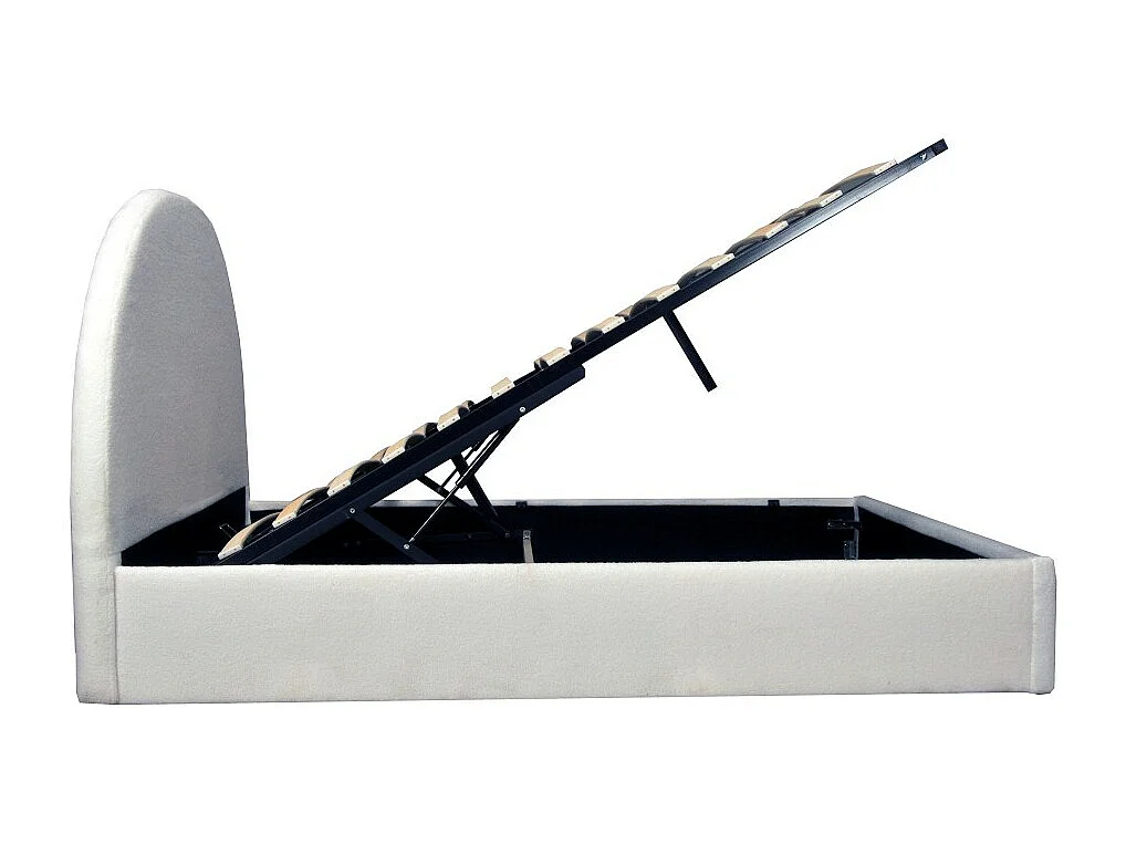 Lit Coffre Sherpa en Tissu Bouclette Blanc 140x190 avec Sommier