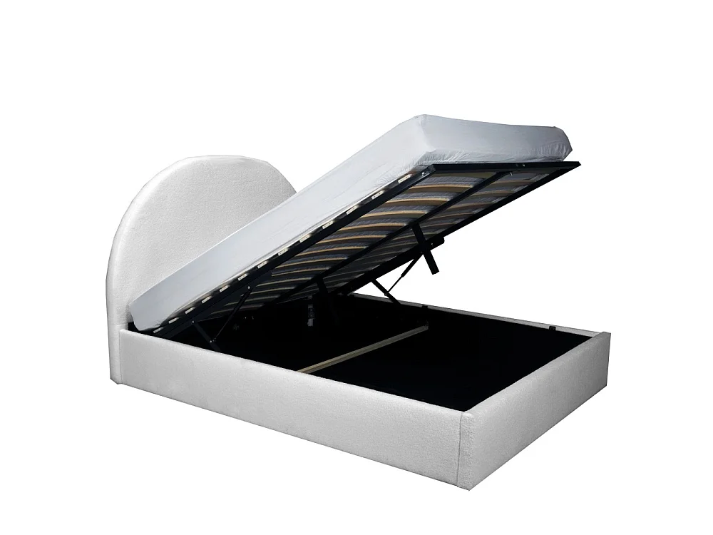 Lit Coffre Sherpa en Tissu Bouclette Blanc 140x190 avec Sommier