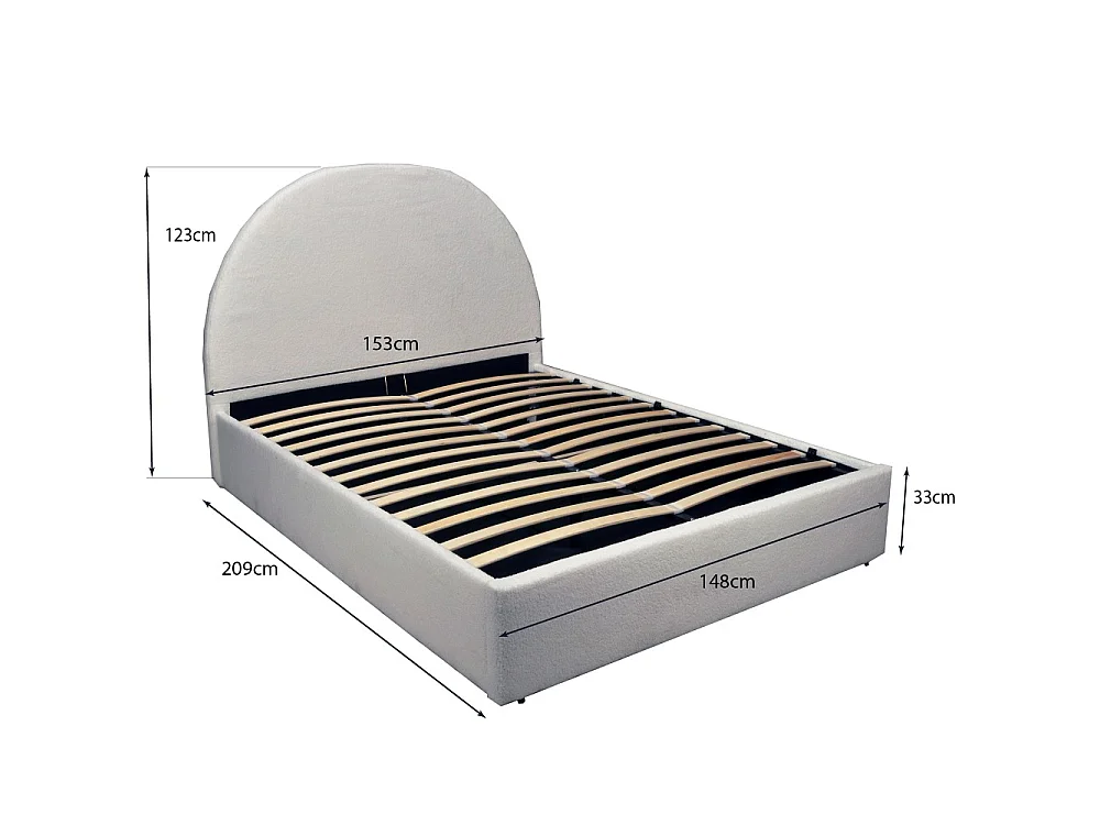 Lit Coffre Sherpa en Tissu Bouclette Blanc 140x190 avec Sommier