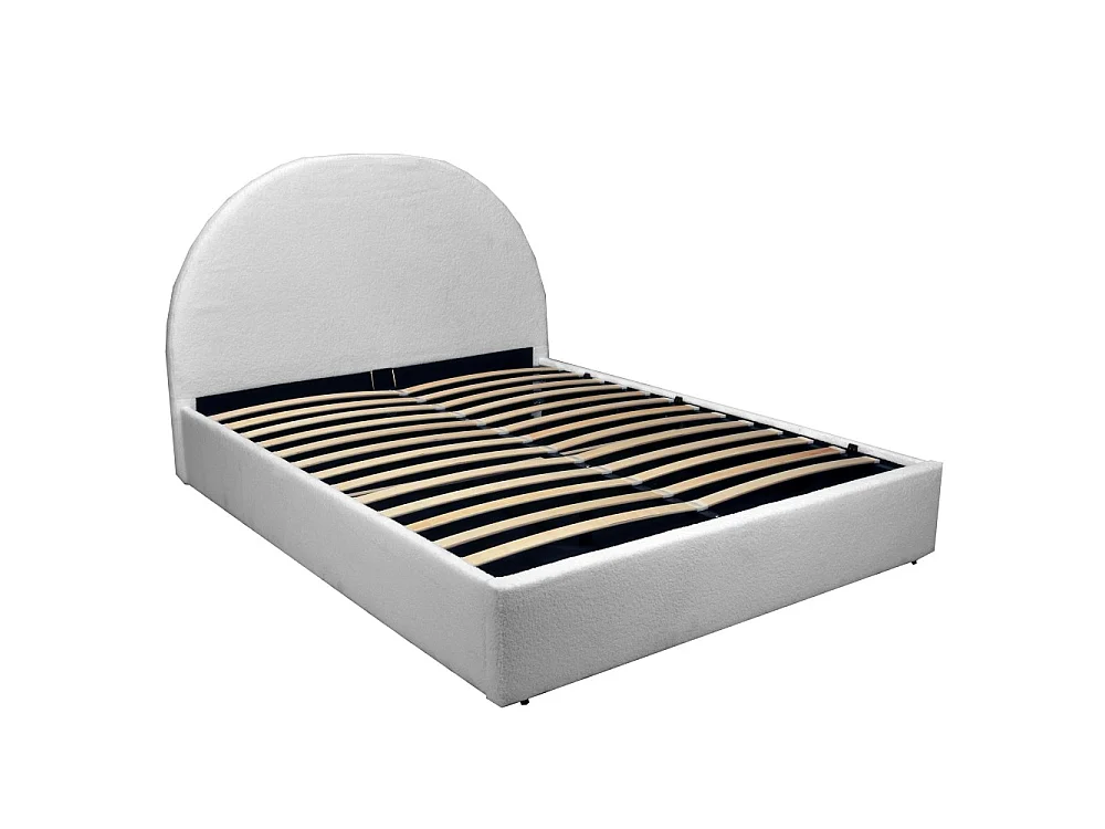 Lit Coffre Sherpa en Tissu Bouclette Blanc 140x190 avec Sommier