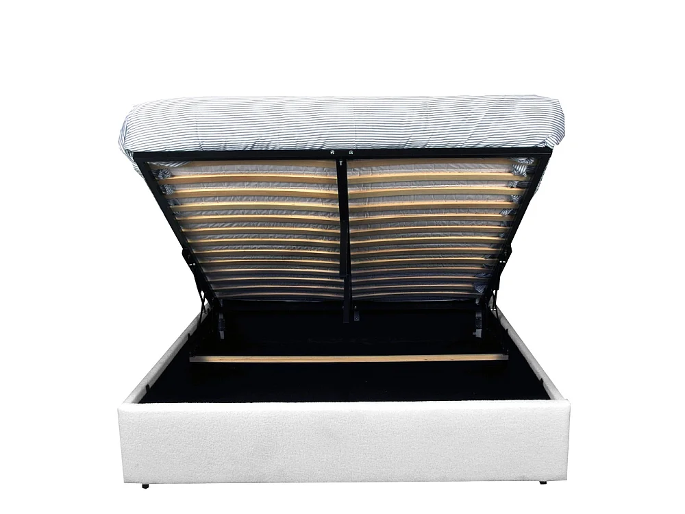 Lit Coffre Sherpa en Tissu Bouclette Blanc 140x190 avec Sommier