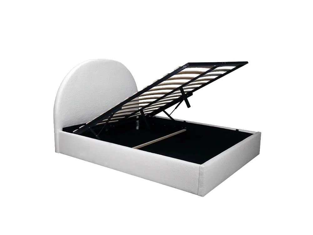 Lit Coffre Sherpa en Tissu Bouclette Blanc 140x190 avec Sommier