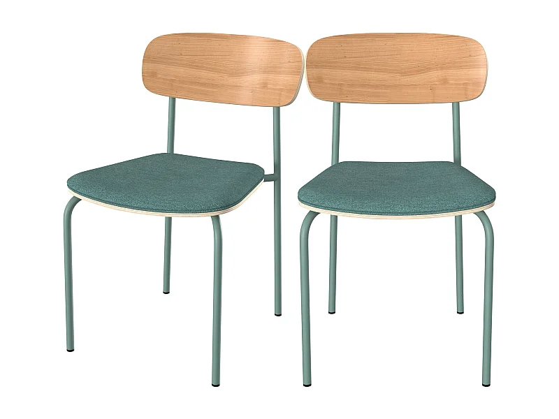 Lot de 2 chaises en bois clair et tissu bleu canard - Alba