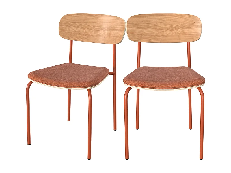 Set de 2 sillas en madera clara y tela terracota - Alba