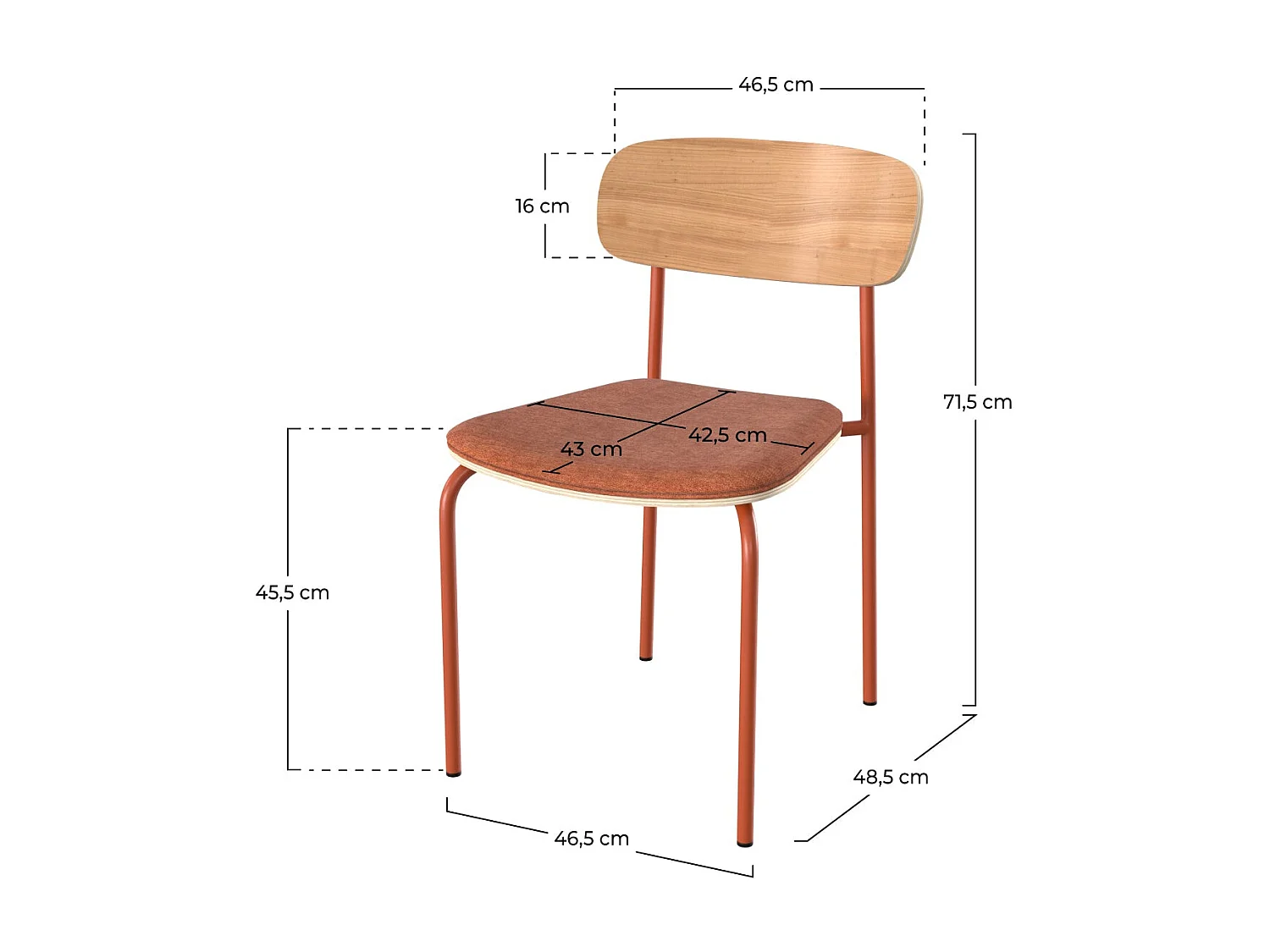 Lot de 2 chaises en bois clair et tissu terracotta - Alba