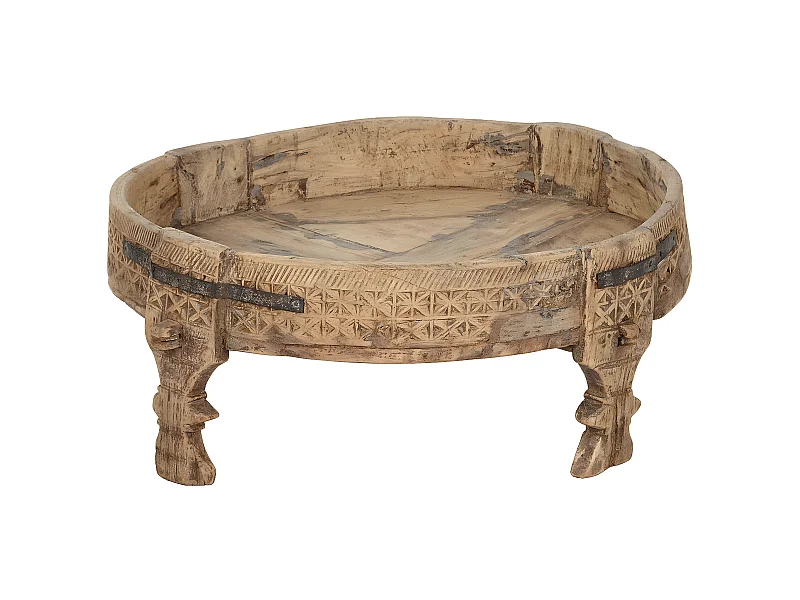 Table d'appoint ronde en bois sculpté coloris naturel - diamètre 65 x Hauteur 26 cm