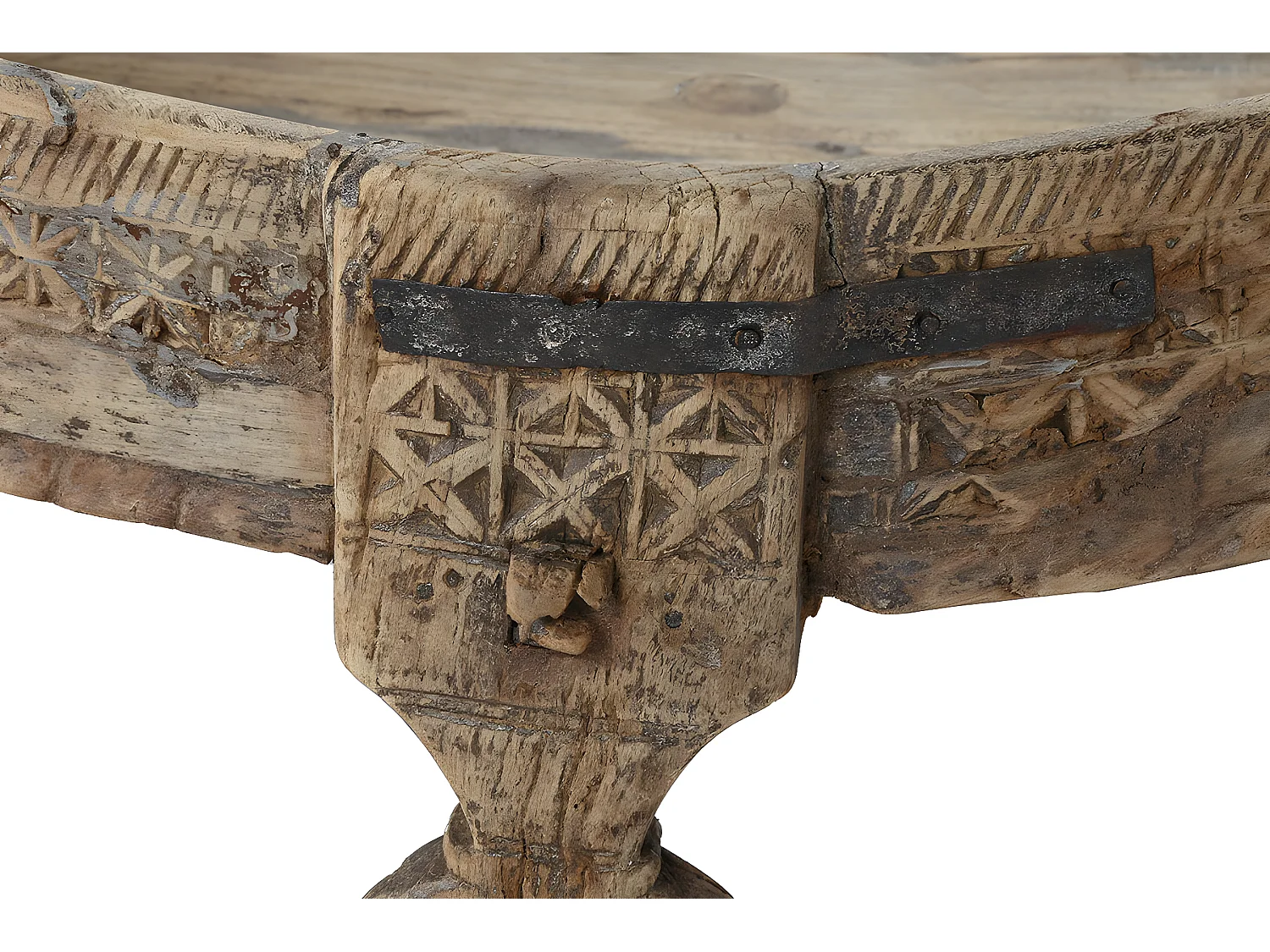 Table d'appoint ronde en bois sculpté coloris naturel - diamètre 65 x Hauteur 26 cm