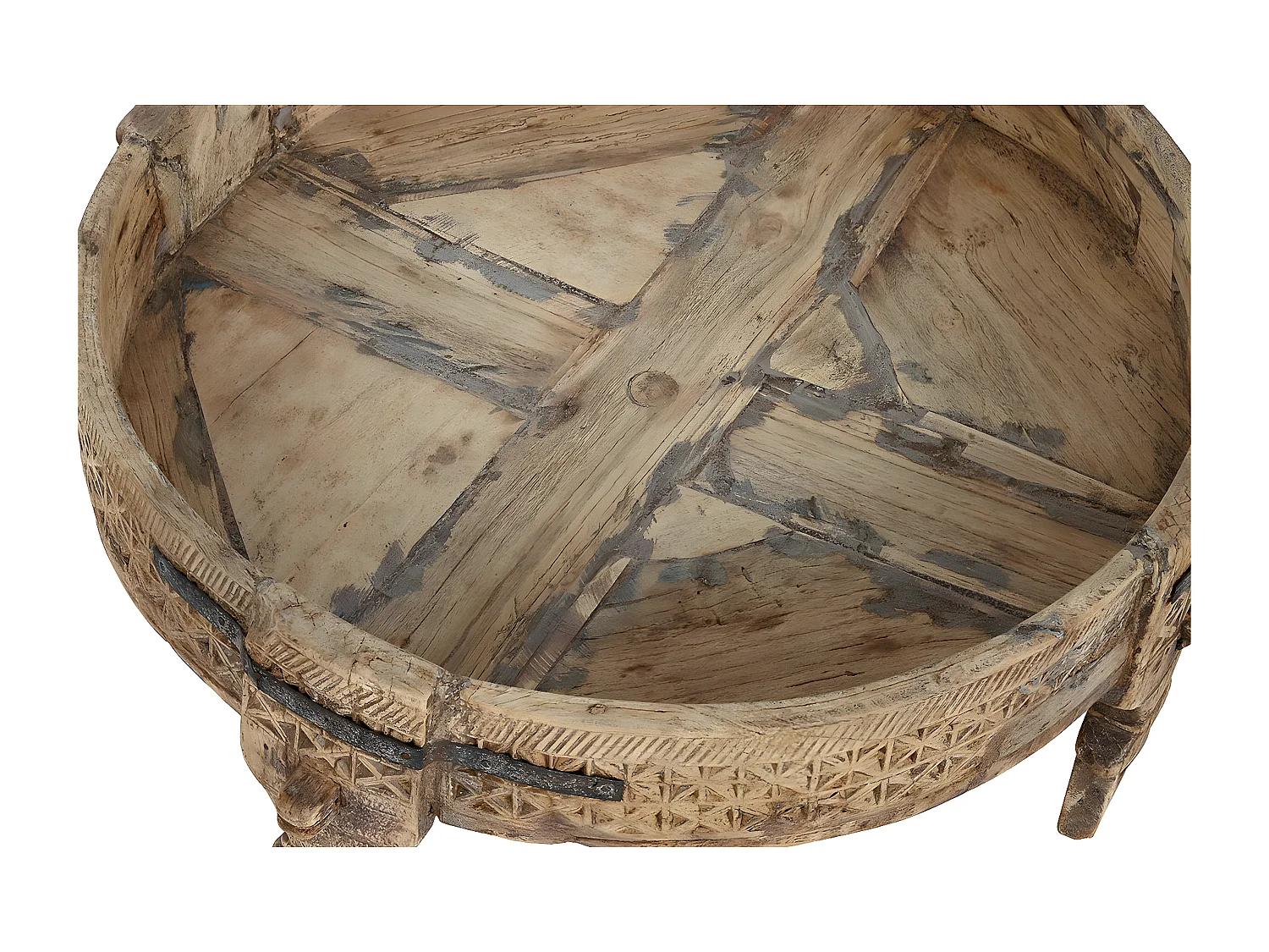 Table d'appoint ronde en bois sculpté coloris naturel - diamètre 65 x Hauteur 26 cm