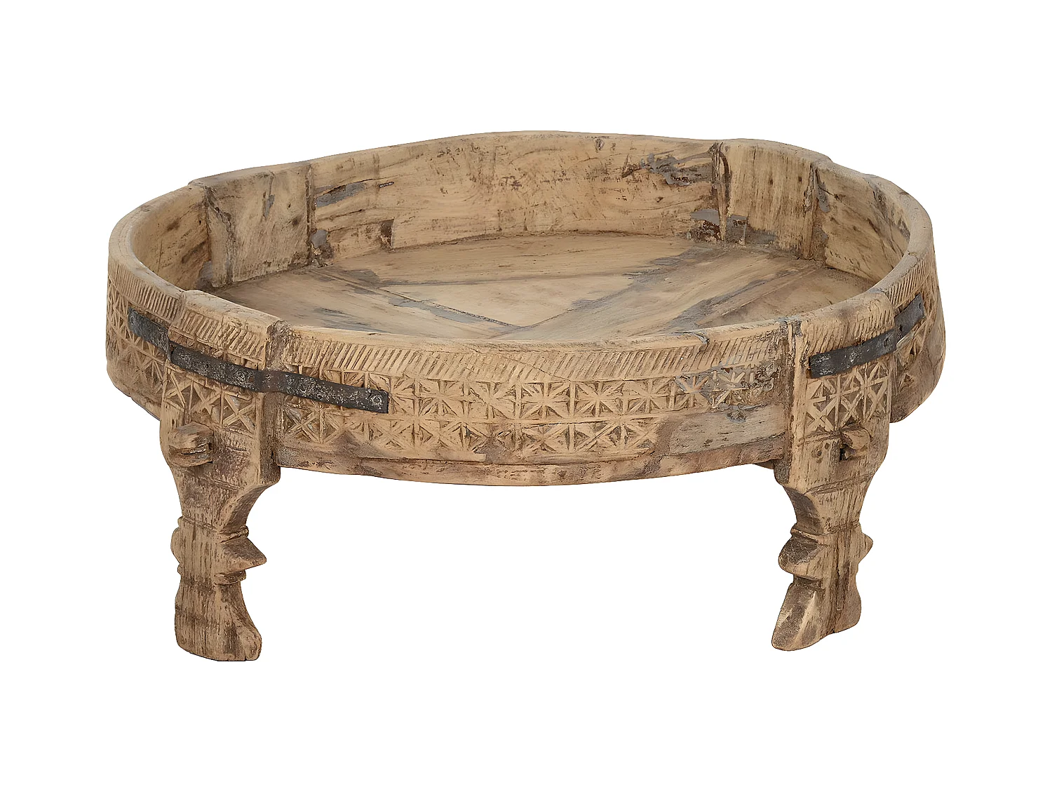 Table d'appoint ronde en bois sculpté coloris naturel - diamètre 65 x Hauteur 26 cm
