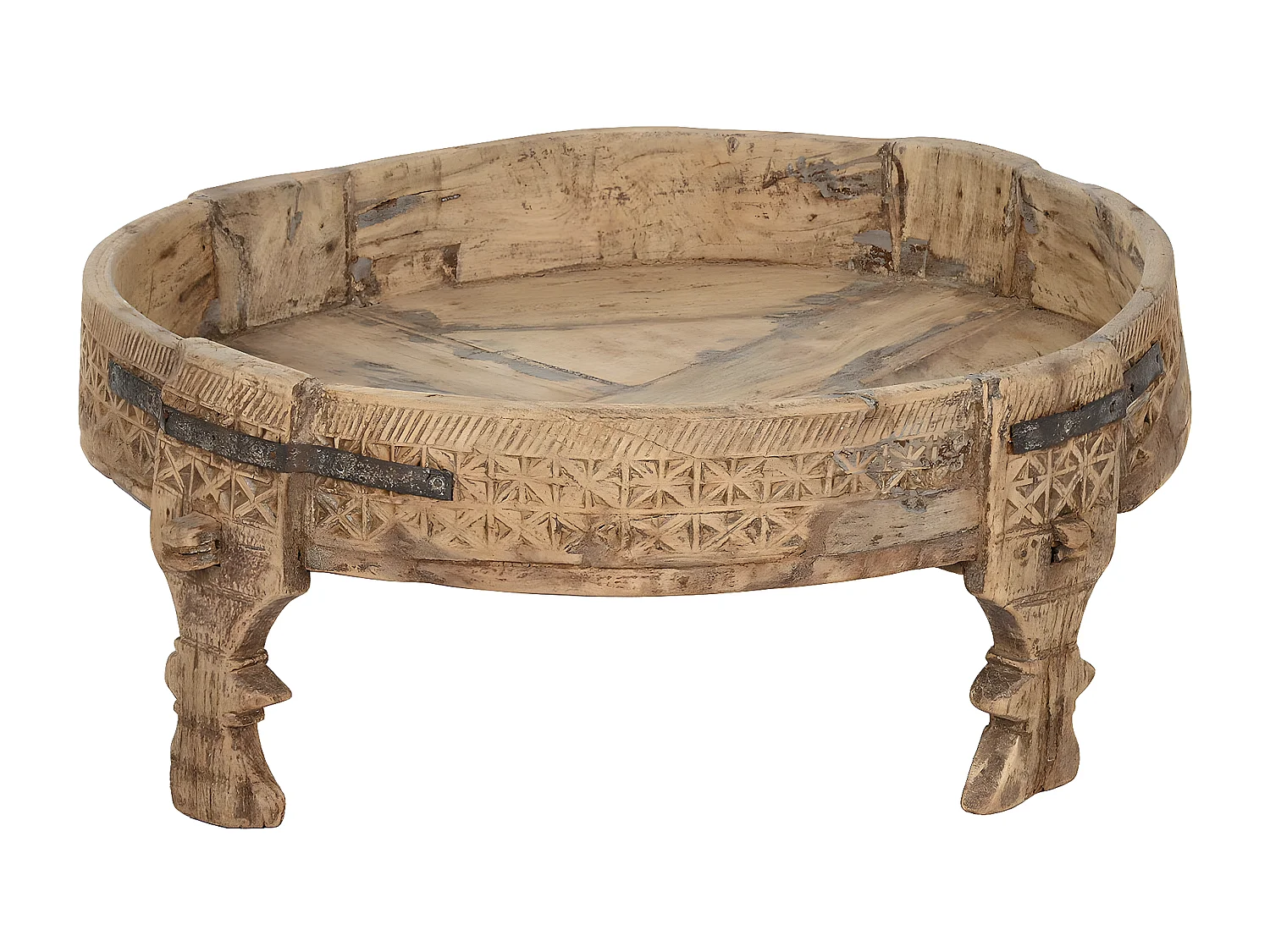 Table d'appoint ronde en bois sculpté coloris naturel - diamètre 65 x Hauteur 26 cm