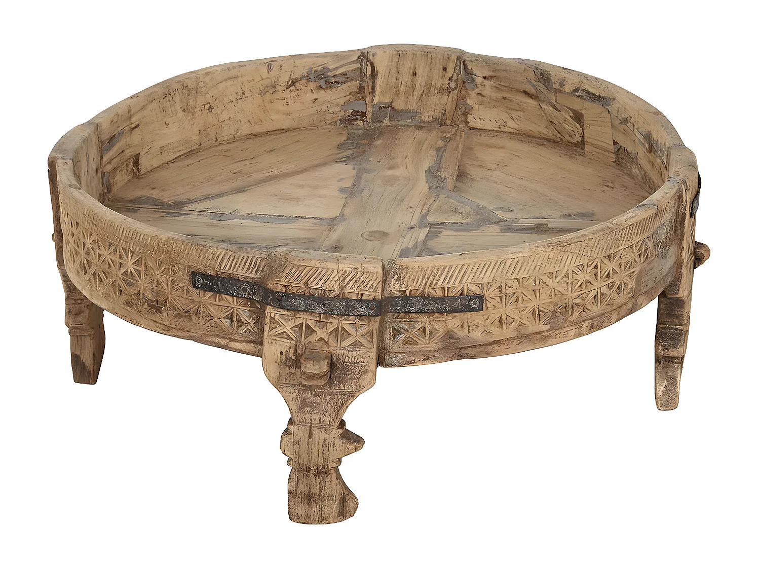 Table d'appoint ronde en bois sculpté coloris naturel - diamètre 65 x Hauteur 26 cm