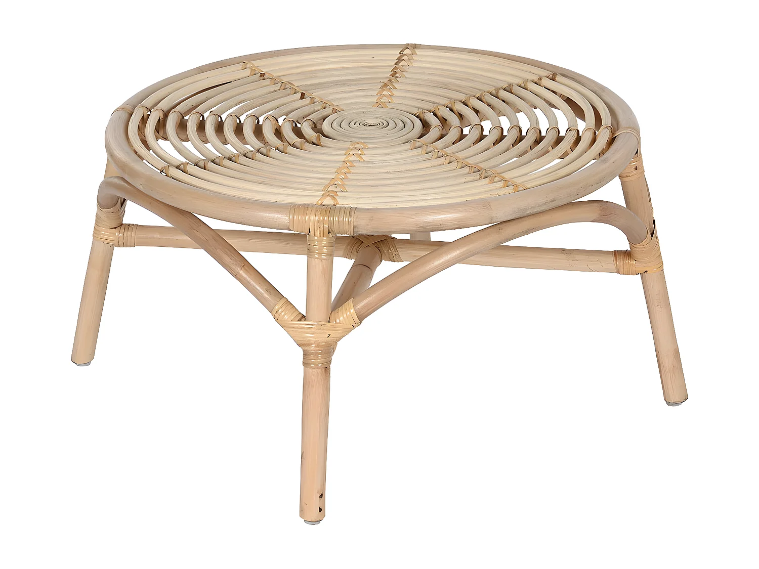 Table d'appoint ronde en bois de rotin coloris naturel - diamètre 65 x Hauteur 36 cm