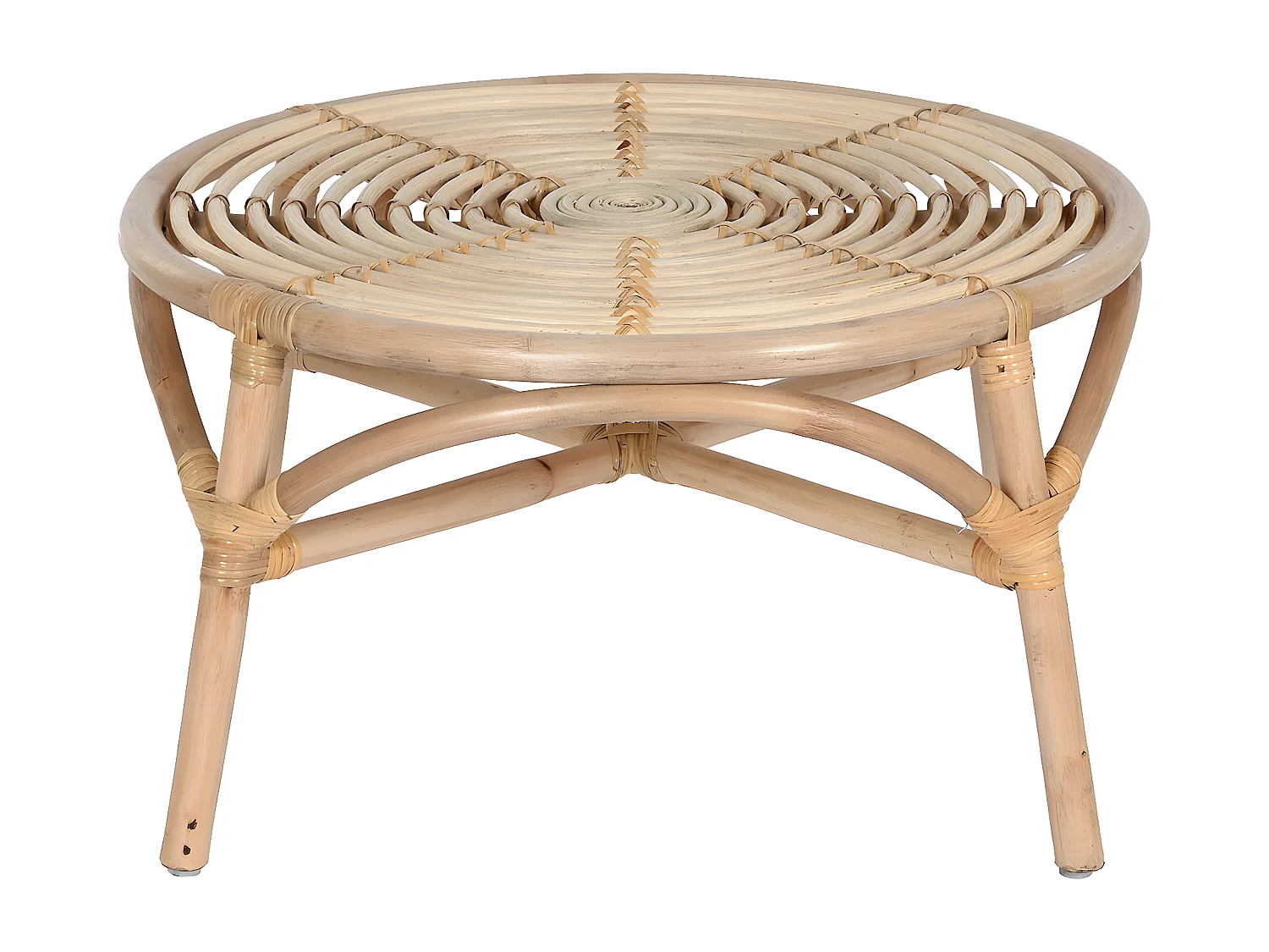 Table d'appoint ronde en bois de rotin coloris naturel - diamètre 65 x Hauteur 36 cm