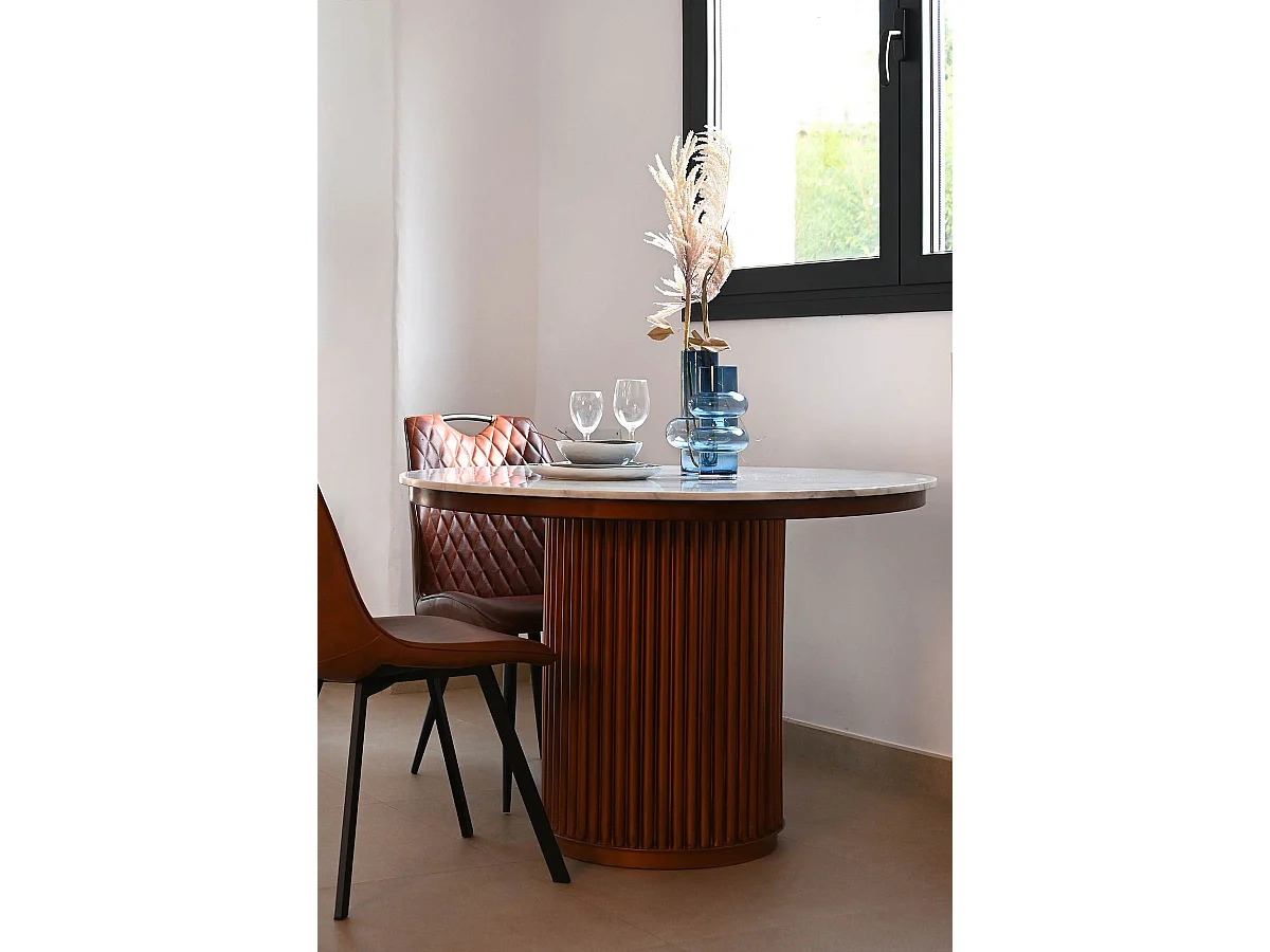 Table d'appoint ronde en marbre noir et métal blanc - diamètre 110 x Hauteur 76  cm