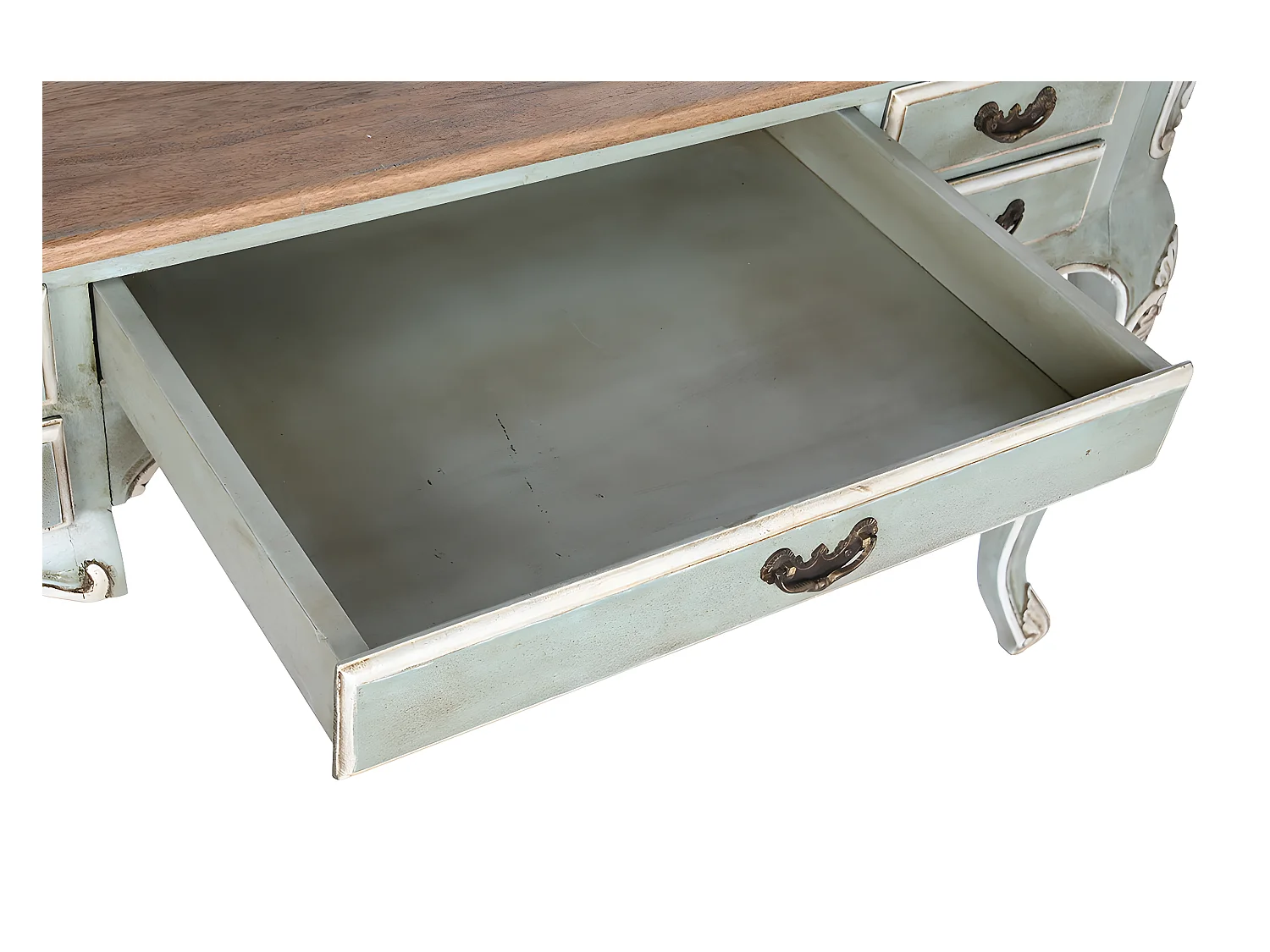 Meuble du bureau, meuble de bureau avec 5 tiroirs en bois coloris vert - longueur 75 x profondeur 133 x Hauteur 68 cm