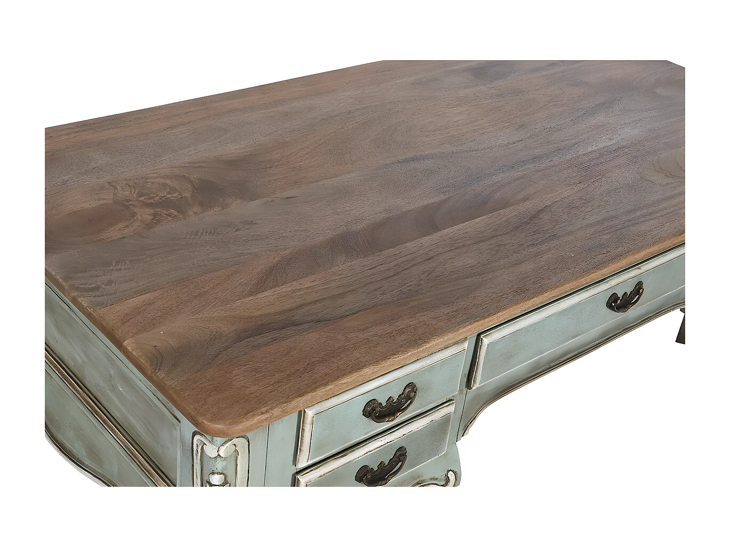 Meuble du bureau, meuble de bureau avec 5 tiroirs en bois coloris vert - longueur 75 x profondeur 133 x Hauteur 68 cm