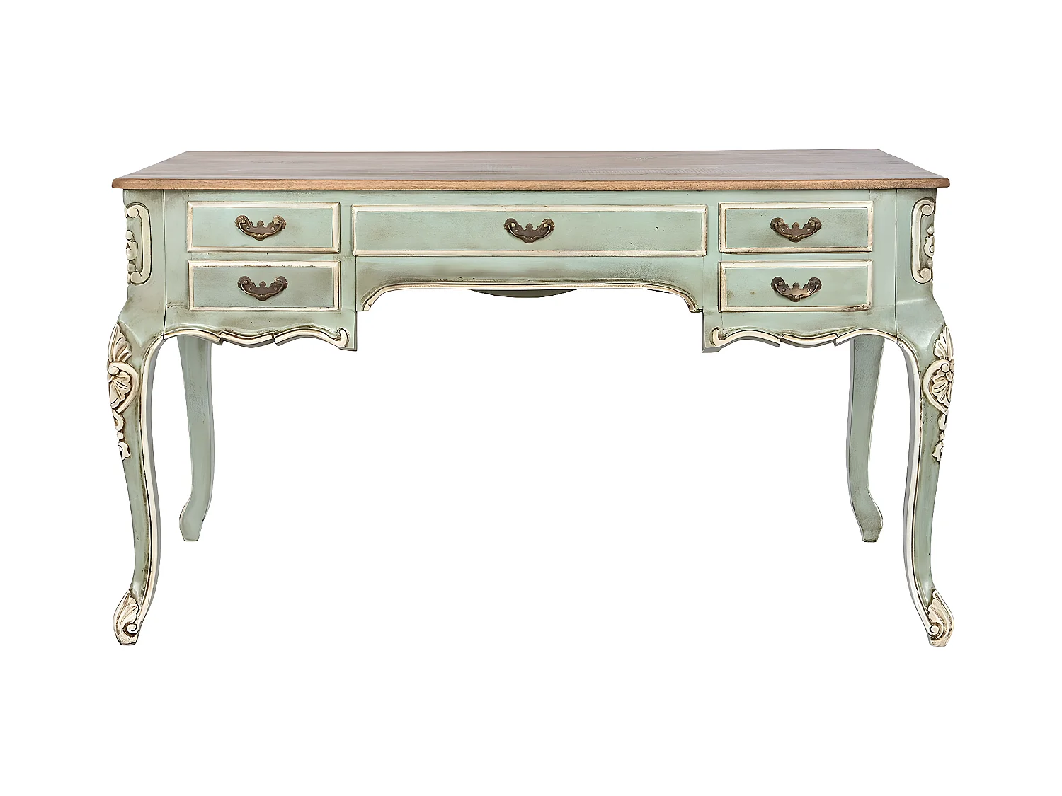 Meuble du bureau, meuble de bureau avec 5 tiroirs en bois coloris vert - longueur 75 x profondeur 133 x Hauteur 68 cm