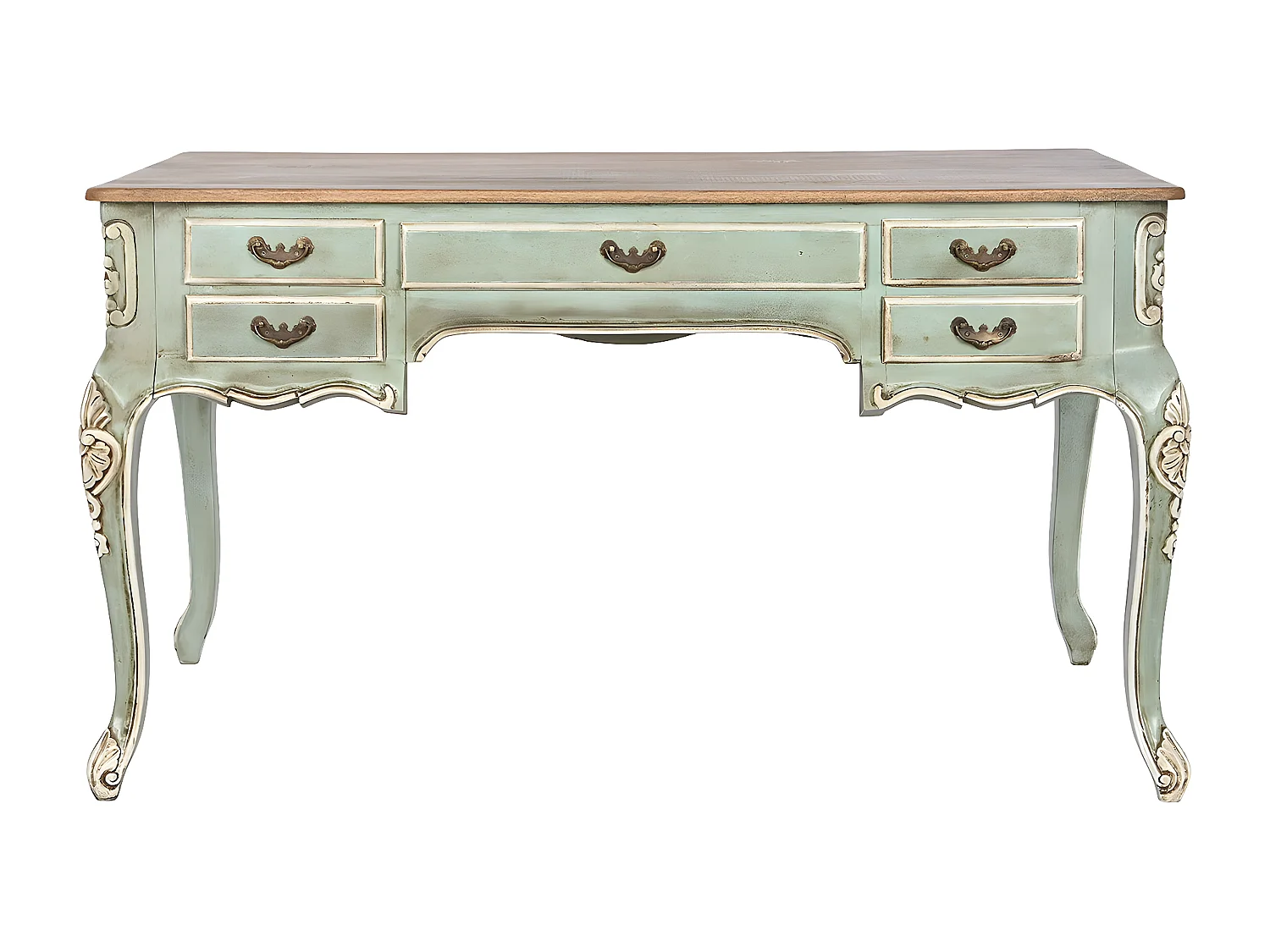 Meuble du bureau, meuble de bureau avec 5 tiroirs en bois coloris vert - longueur 75 x profondeur 133 x Hauteur 68 cm