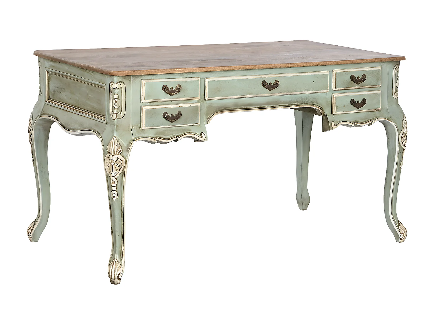 Meuble du bureau, meuble de bureau avec 5 tiroirs en bois coloris vert - longueur 75 x profondeur 133 x Hauteur 68 cm