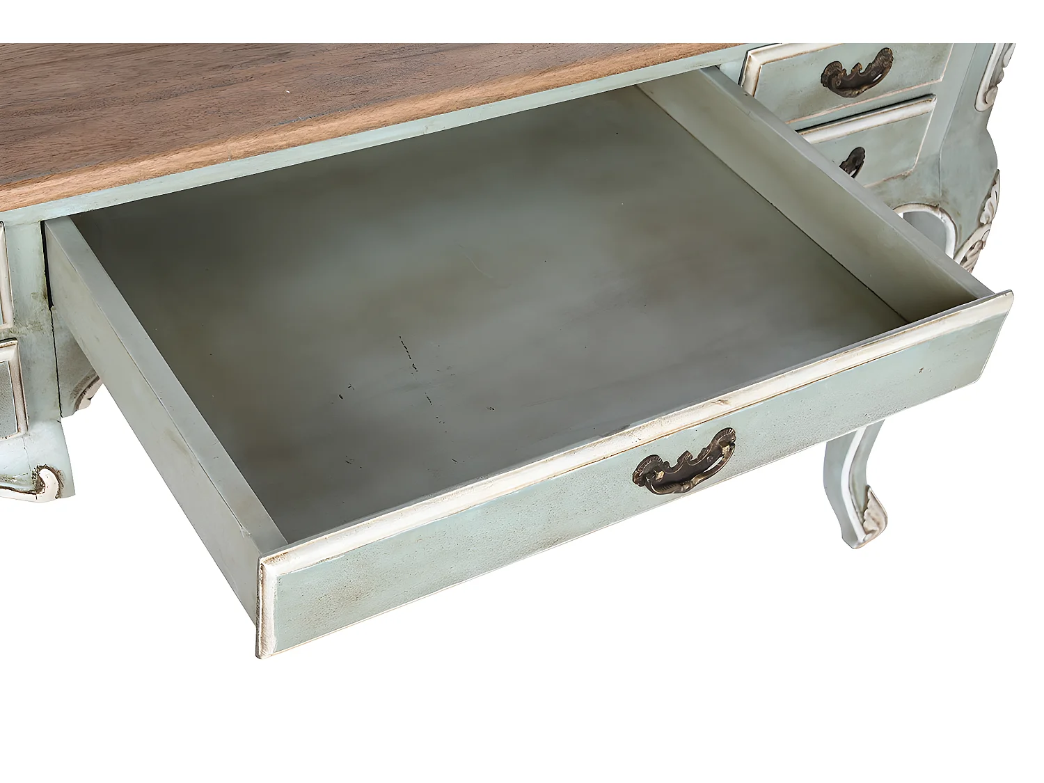 Meuble du bureau, meuble de bureau avec 5 tiroirs en bois coloris vert - longueur 75 x profondeur 133 x Hauteur 68 cm