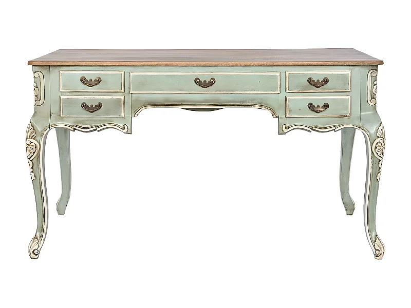 Meuble du bureau, meuble de bureau avec 5 tiroirs en bois coloris vert - longueur 75 x profondeur 133 x Hauteur 68 cm