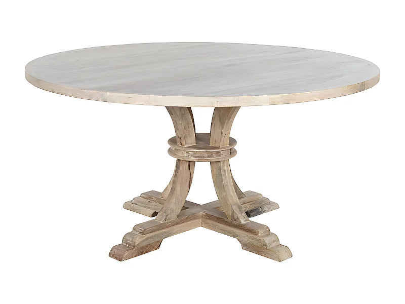 Table de repas, table à manger ronde en bois de manguier coloris naturel - diamètre 150 x Hauteur 76 cm