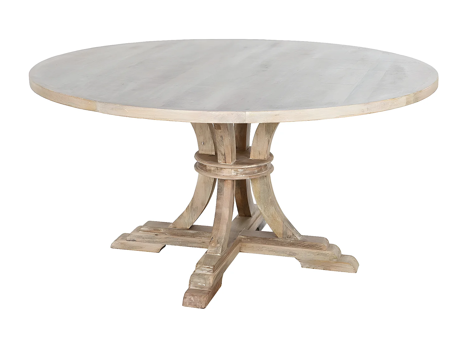 Table de repas, table à manger ronde en bois de manguier coloris naturel - diamètre 150 x Hauteur 76 cm
