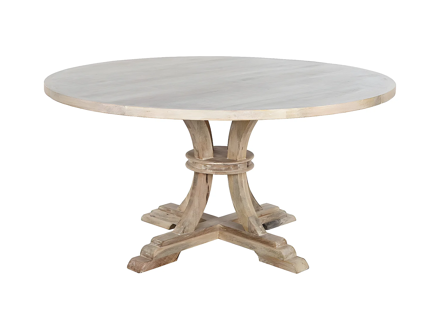 Table de repas, table à manger ronde en bois de manguier coloris naturel - diamètre 150 x Hauteur 76 cm
