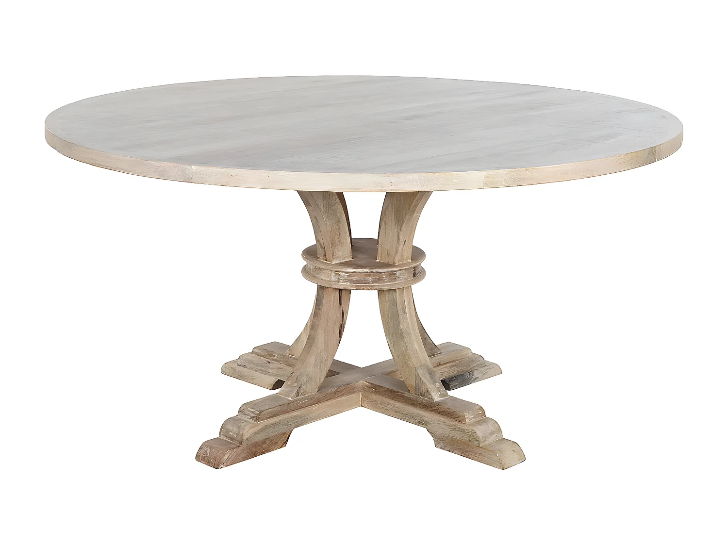 Table de repas, table à manger ronde en bois de manguier coloris naturel - diamètre 150 x Hauteur 76 cm