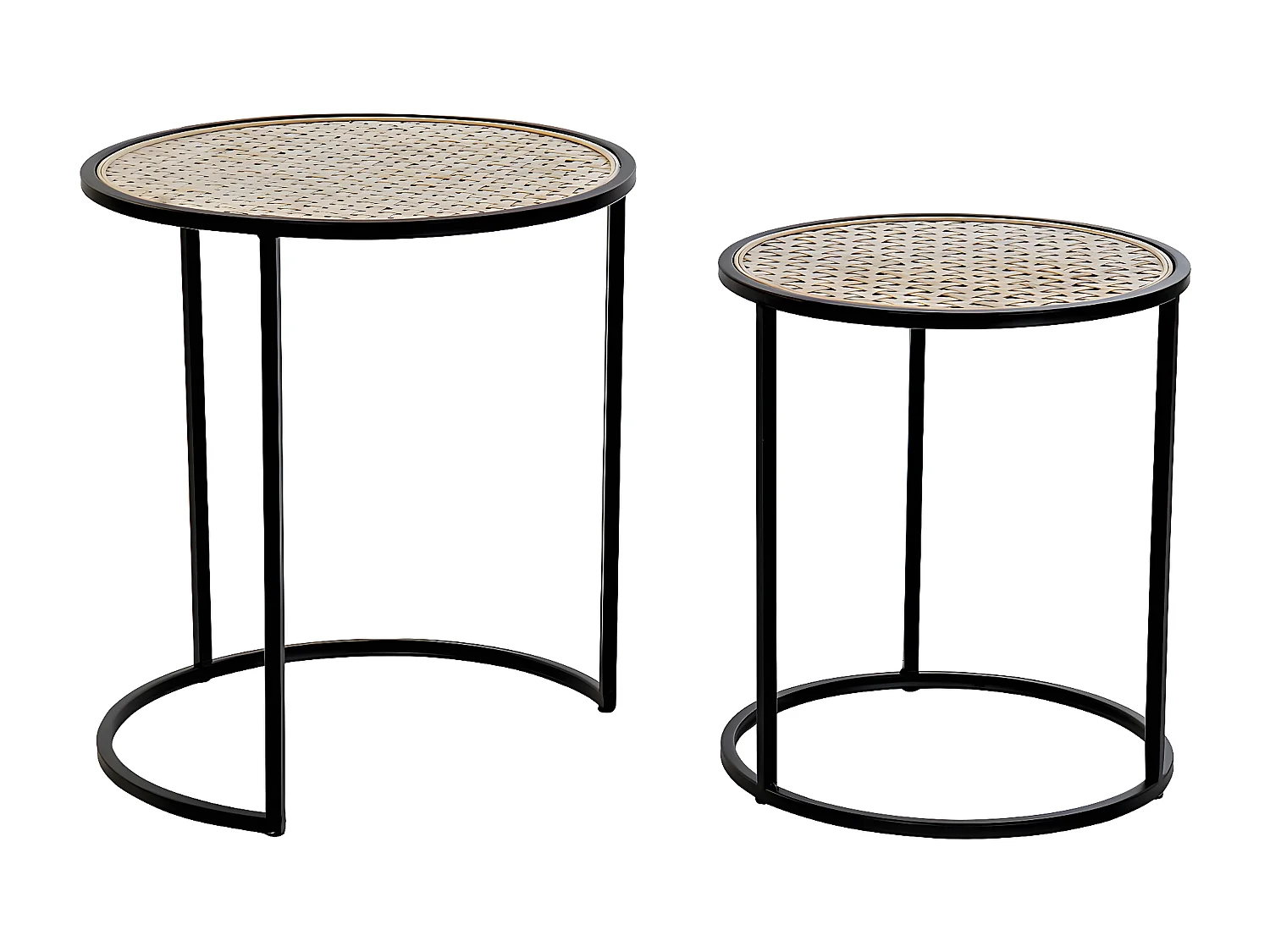 Lot de 2 tables d'appoint en bambou naturel et métal coloris noir