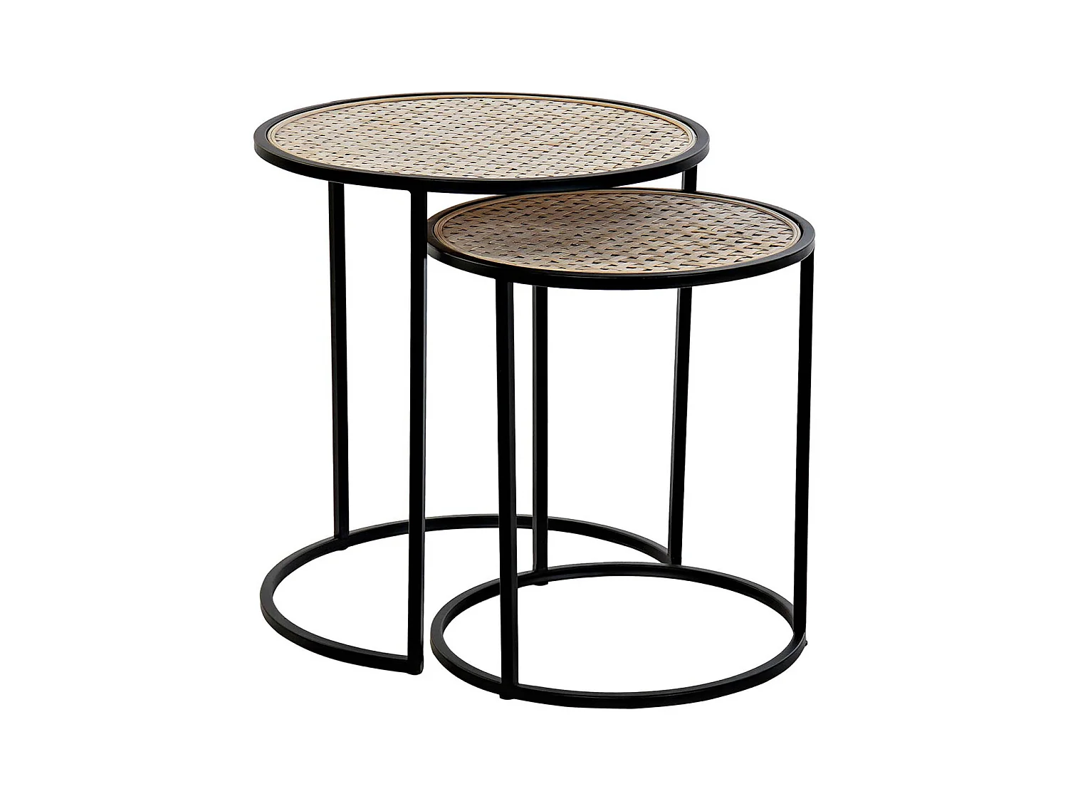 Lot de 2 tables d'appoint en bambou naturel et métal coloris noir