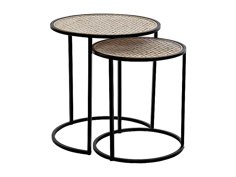 Lot de 2 tables d'appoint en bambou naturel et métal coloris noir