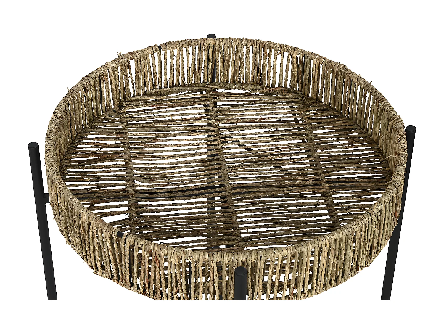 Lot de 3 tables d'appoints rondes en bois naturel et métal noir