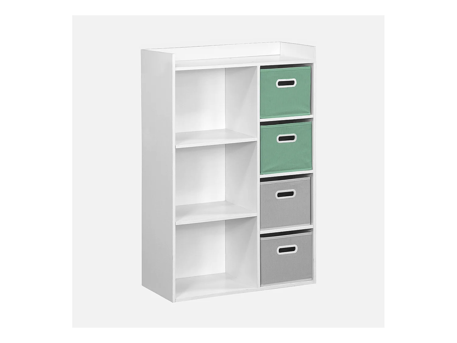 Mueble infantil con 4 cestas de terciopelo verde