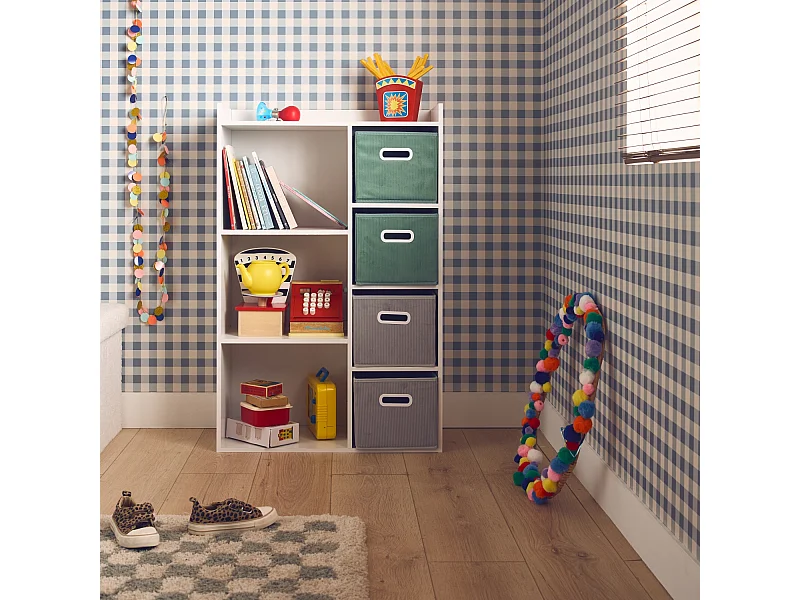 Contenitore per bambini con 4 cestini in velluto, verde