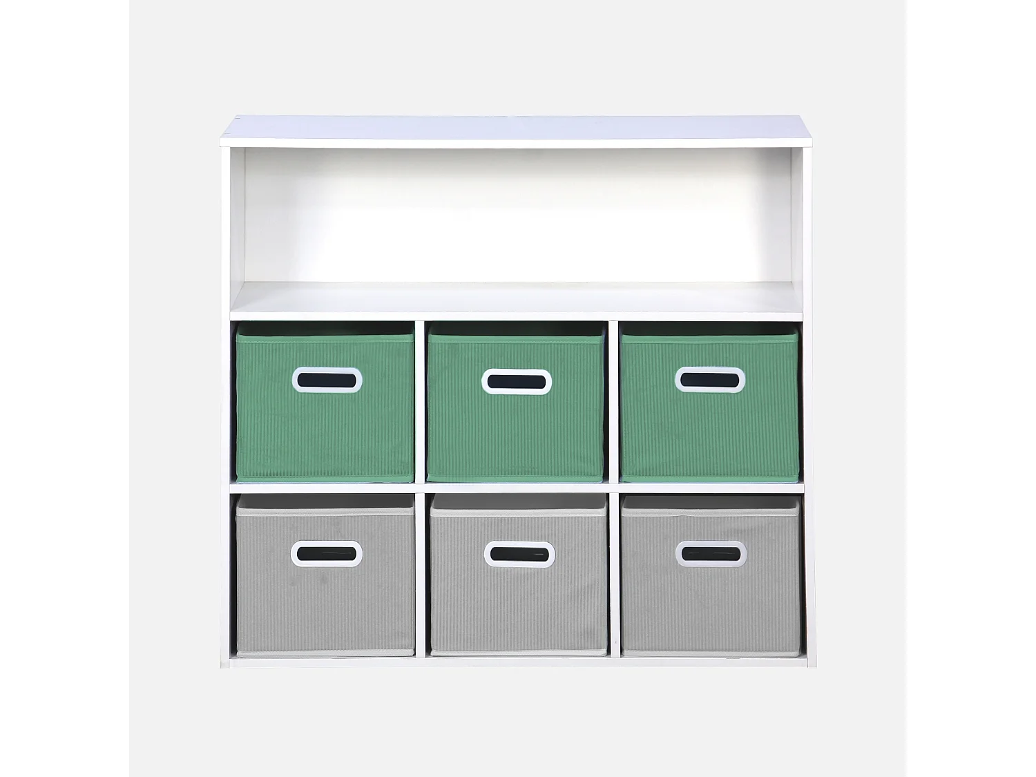 Mueble infantil con 6 cestas de terciopelo verde