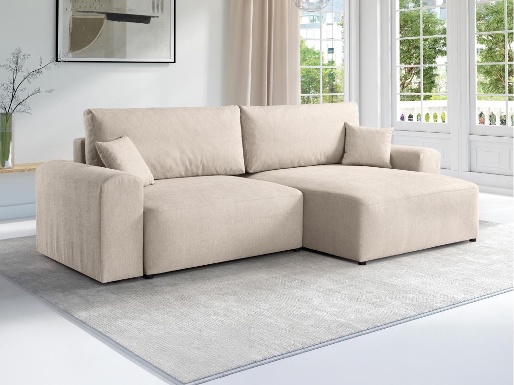 Canapé d'angle convertible et réversible en tissu beige ILANOR