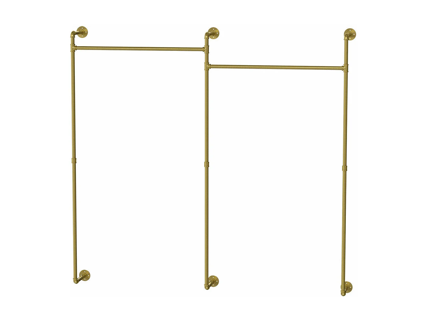 Gouden metalen wandkapstok, hangstang, kledingrek 205x190cm