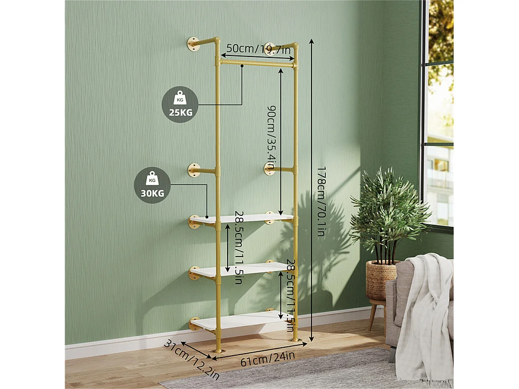 Eingangsgarderobe mit zwei Regalen Kleiderständer im Industriestil Garderobenständer H178cm