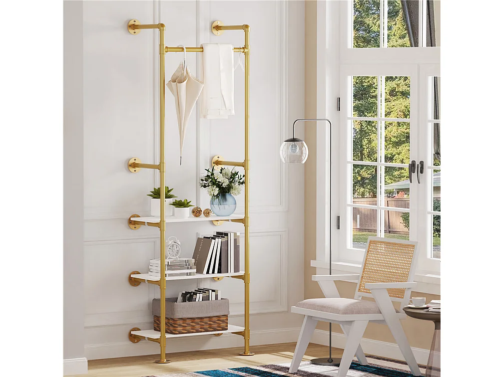 Eingangsgarderobe mit zwei Regalen Kleiderständer im Industriestil Garderobenständer H178cm