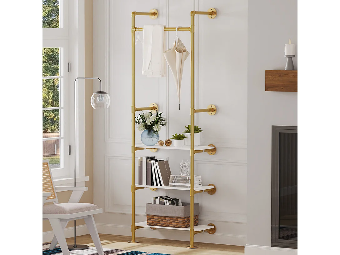 Penderie d'entrée avec deux étagères Portant vêtement Style Industriel Portemanteau H178cm