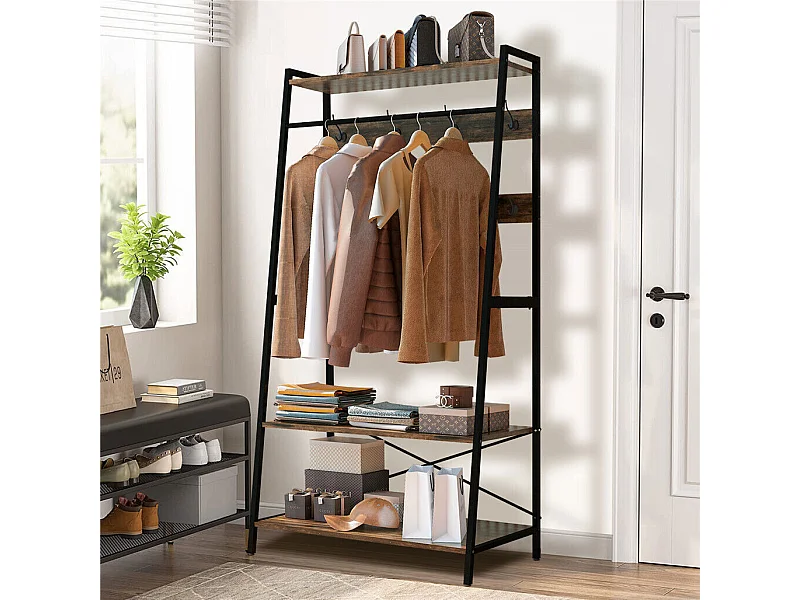 Portant vêtements avec deux étagères Penderie d'entrée Style Industriel Portemanteau H182cm