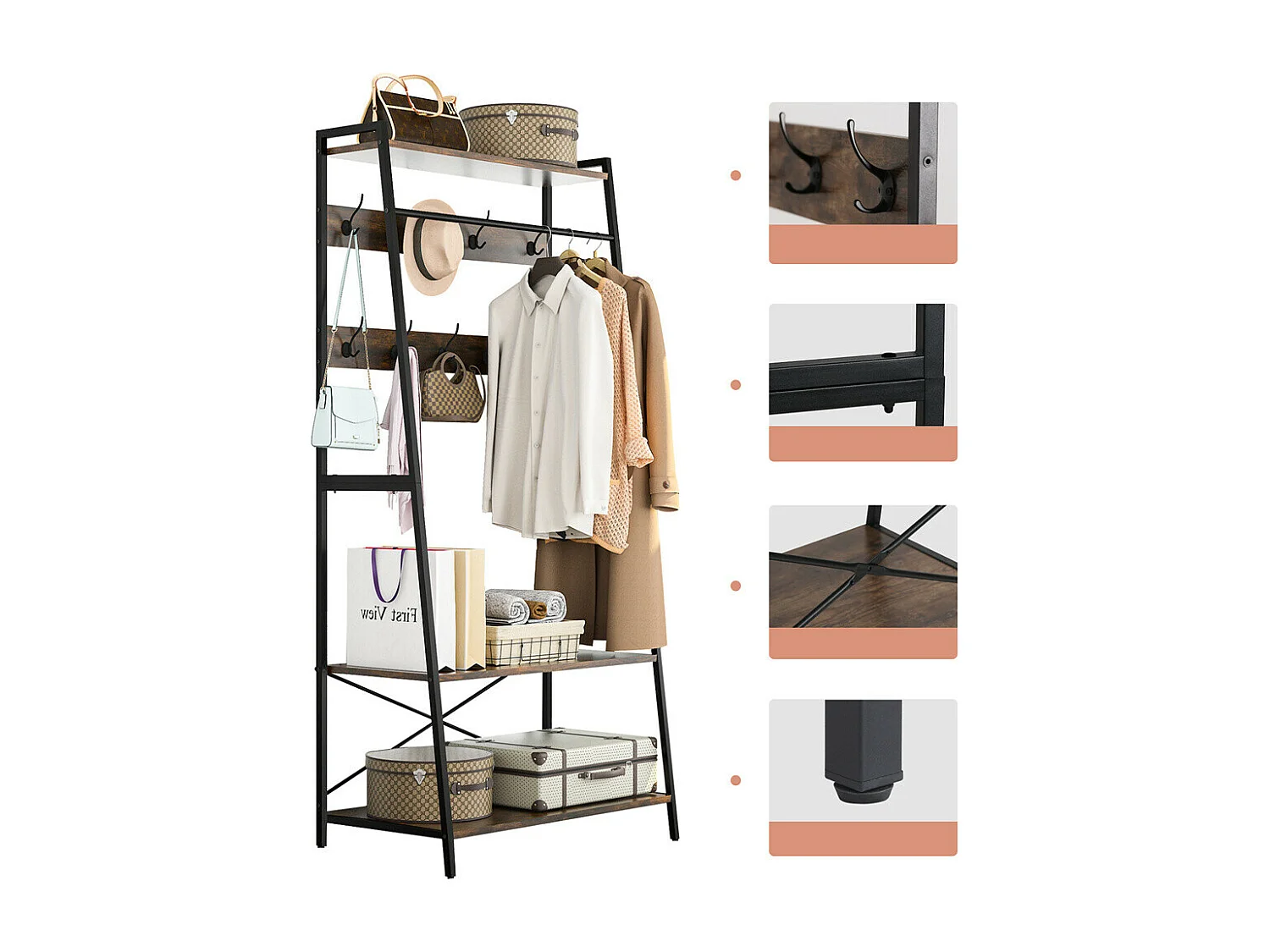 Portant vêtements avec deux étagères Penderie d'entrée Style Industriel Portemanteau H182cm