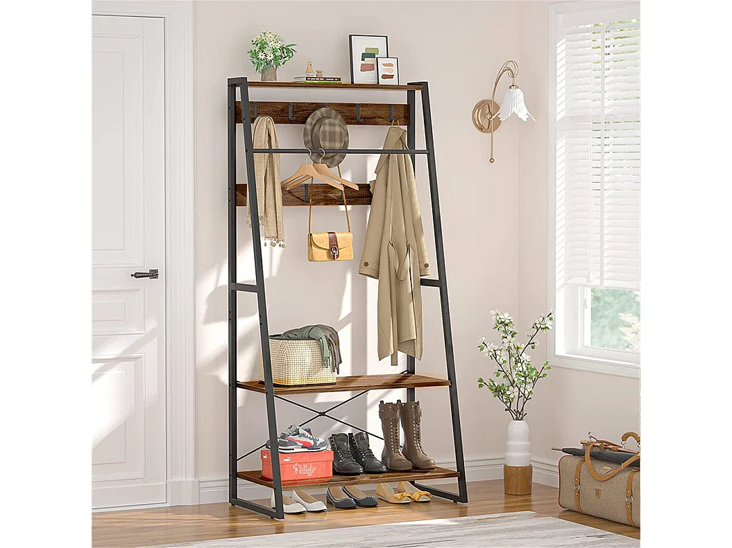 Portant vêtements avec deux étagères Penderie d'entrée Style Industriel Portemanteau H182cm
