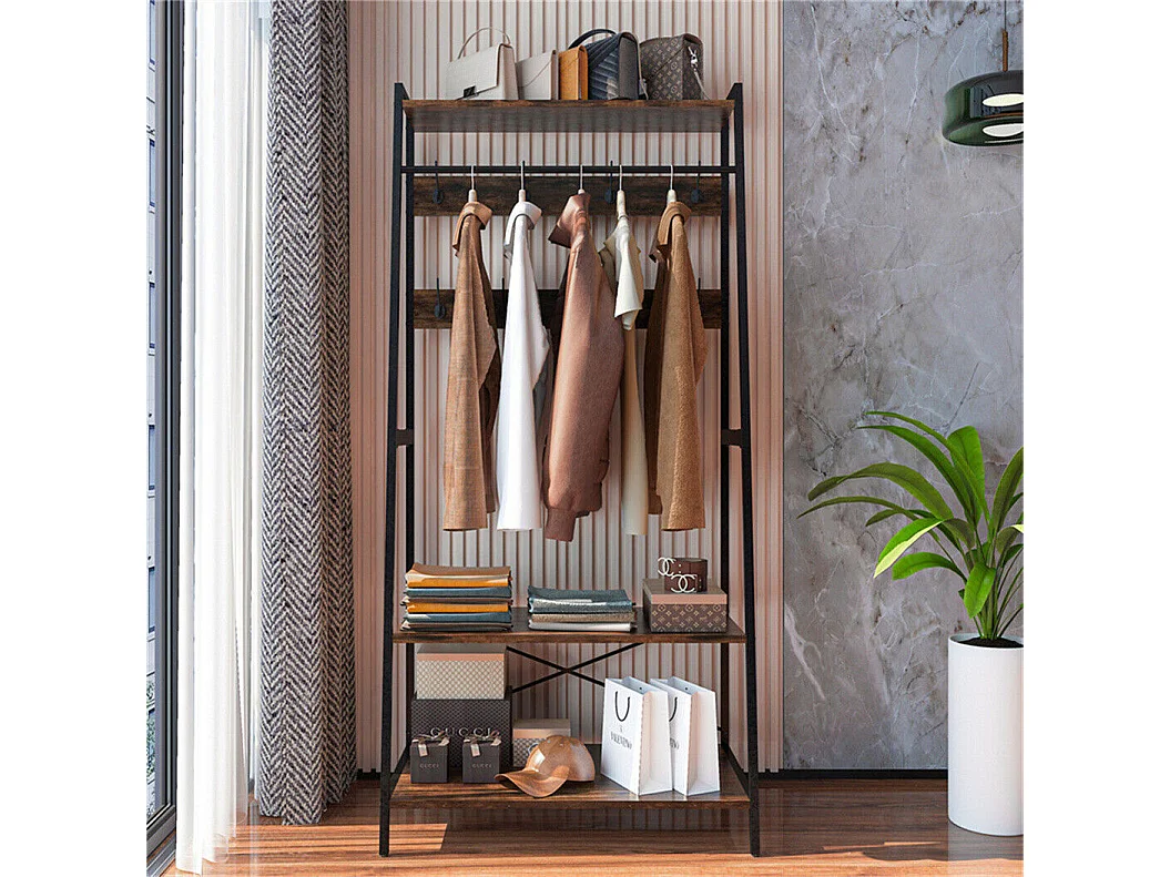 Portant vêtements avec deux étagères Penderie d'entrée Style Industriel Portemanteau H182cm